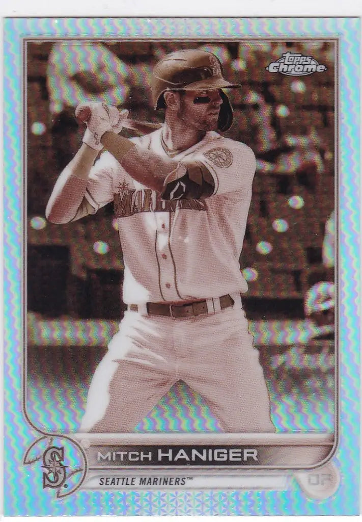 Baseball card of Mitch Haniger Sepia for Seattle Mariners at bat