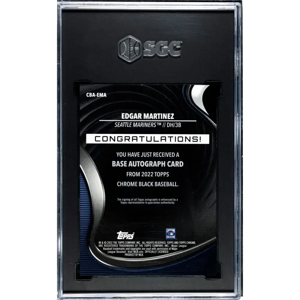 2022 Topps Chrome Black #CBA-EMA Edgar Martinez SGC 10 Gem Auto Seattle Mariners Baseball Card - Baseball Card Single