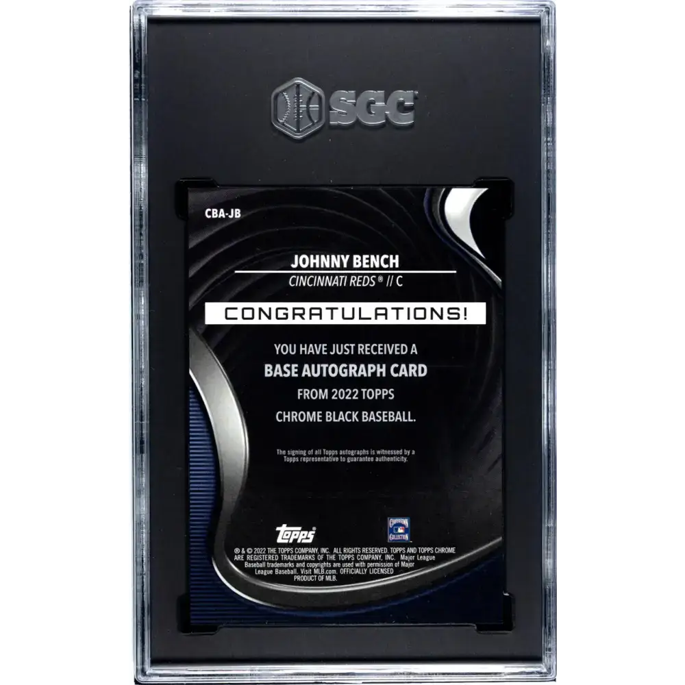 2022 Topps Chrome Black #CBA-JB Johnny Bench SGC 10 Gem Auto Cincinnati Reds Baseball Card - Baseball Card Single