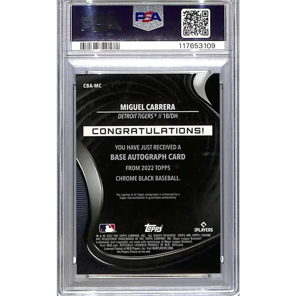 2022 Topps Chrome Black #CBA-MC Miguel Cabrera PSA 9 MINT Auto Detroit Tigers - Baseball Card Single