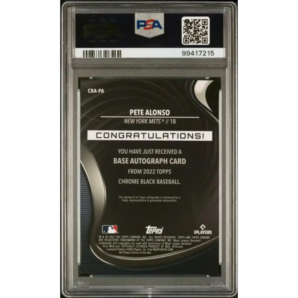 2022 Topps Chrome Black #CBA-PA Pete Alonso PSA 9 MINT Auto New York Mets Baseball Card - Baseball Card Single