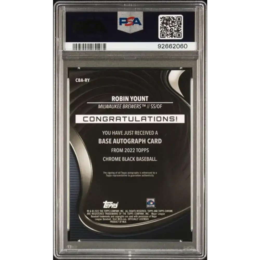 2022 Topps Chrome Black #CBA-RY Robin Yount PSA 10 GEM MINT Auto Milwaukee Brewers Baseball Card - Baseball Card Single