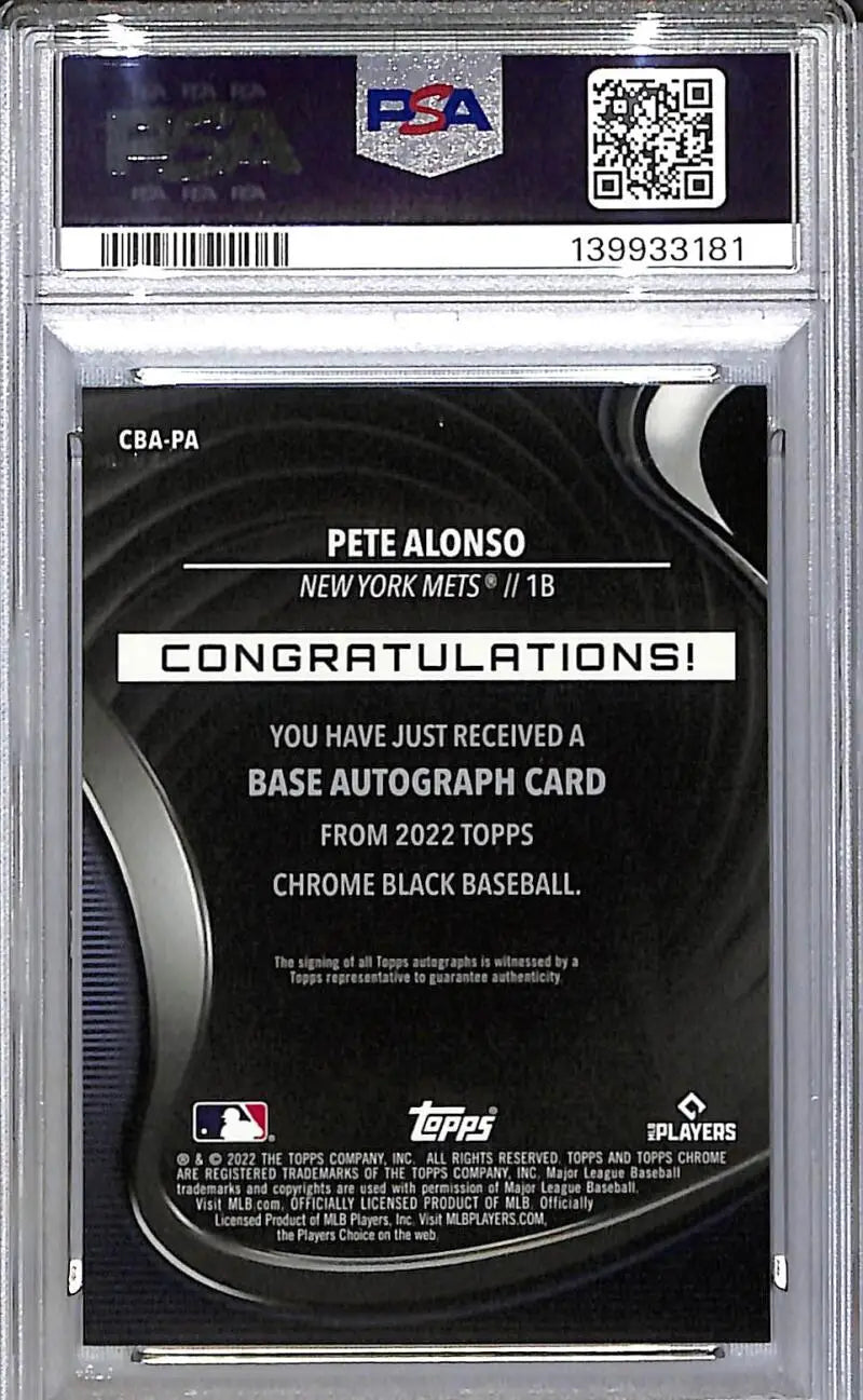 2022 Topps Chrome Black Gold #CBA-PA Pete Alonso PSA 9 MINT Auto 43/50 New York Mets