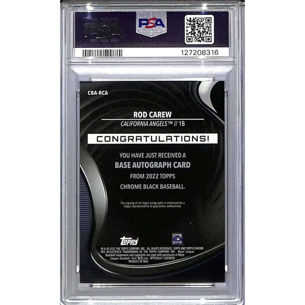 2022 Topps Chrome Black Gold Mini Diamond #CBA-RC Rod Carew PSA 8 NM-MT Auto 5/50 California Angels - Baseball Card