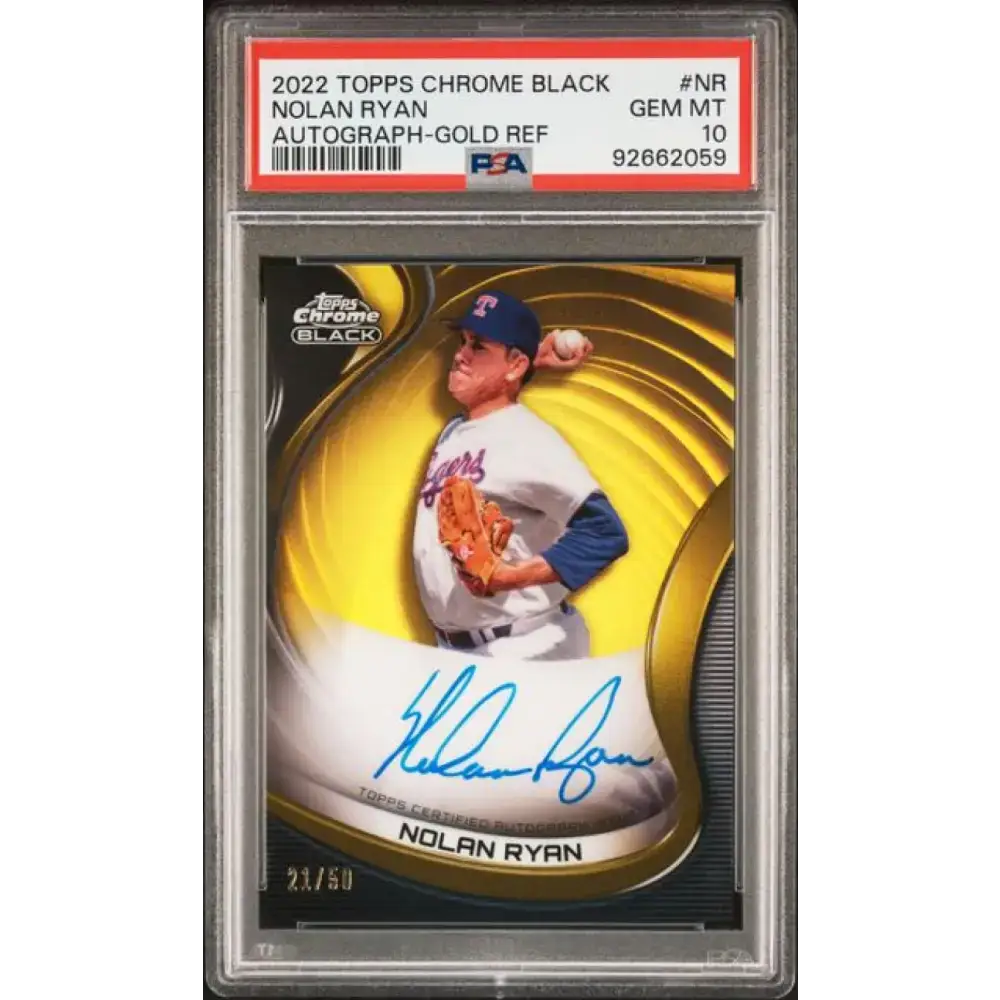 2022 Topps Chrome Black Refractor Gold #CBA-NR Nolan Ryan PSA 10 GEM MINT Auto 21/50 Texas Rangers Baseball Card