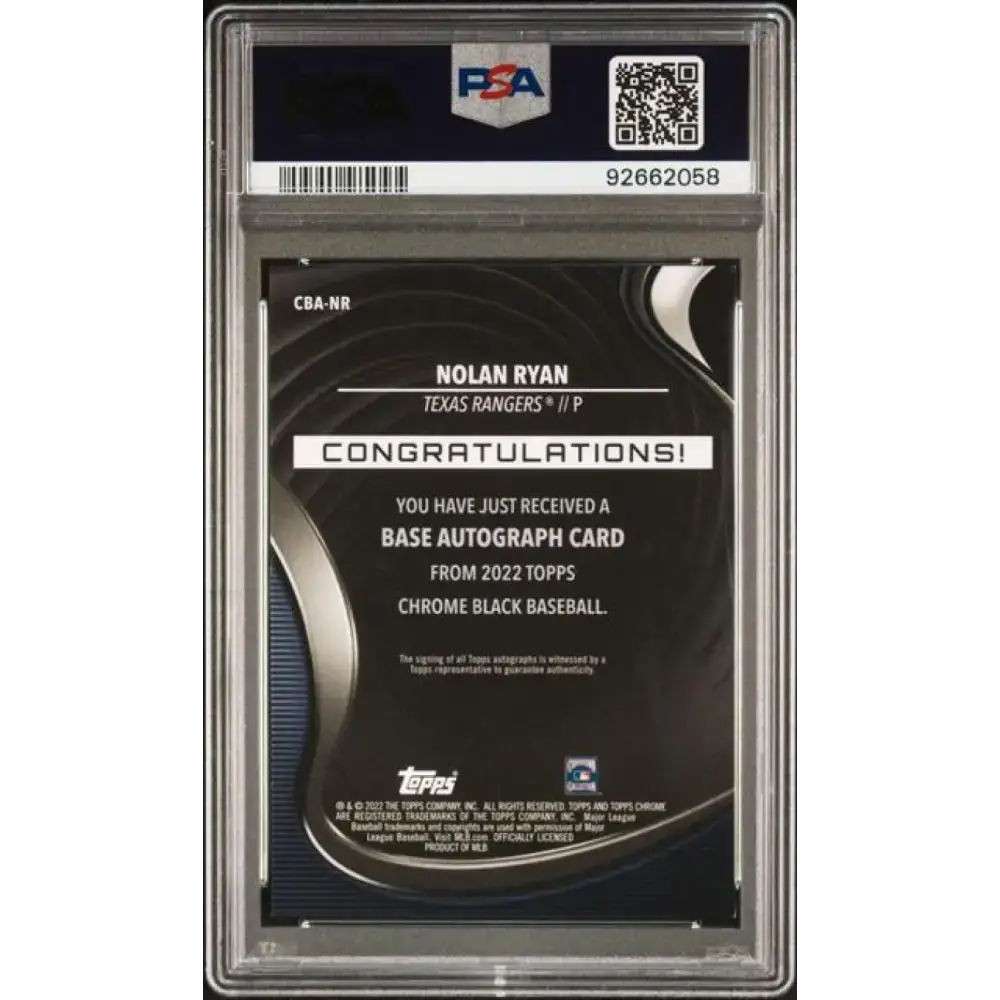 2022 Topps Chrome Black Refractor Gold #CBA-NR Nolan Ryan PSA 8 NM-MT Auto 1/50 Texas Rangers Baseball Card