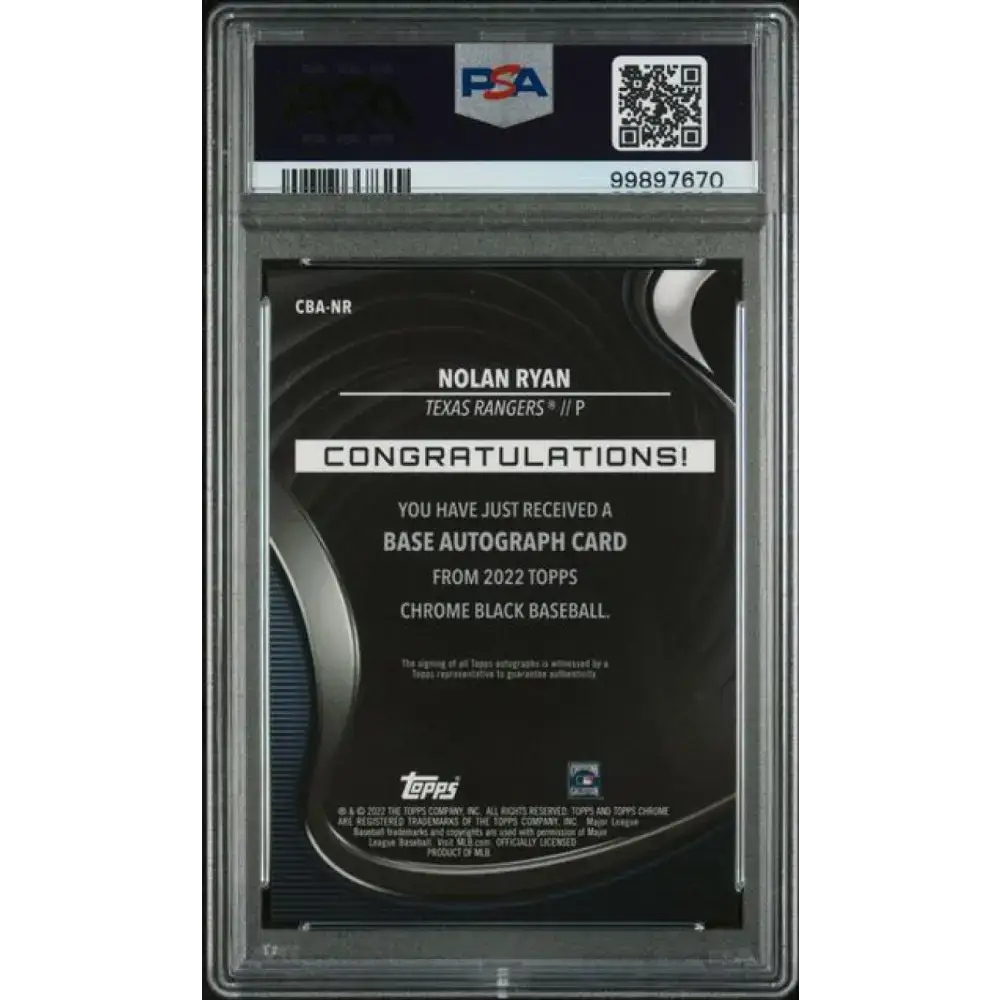 2022 Topps Chrome Black Refractor Gold Mini-Diamond #CBA-NR Nolan Ryan PSA 10 GEM MINT Auto 22/50 Texas Rangers