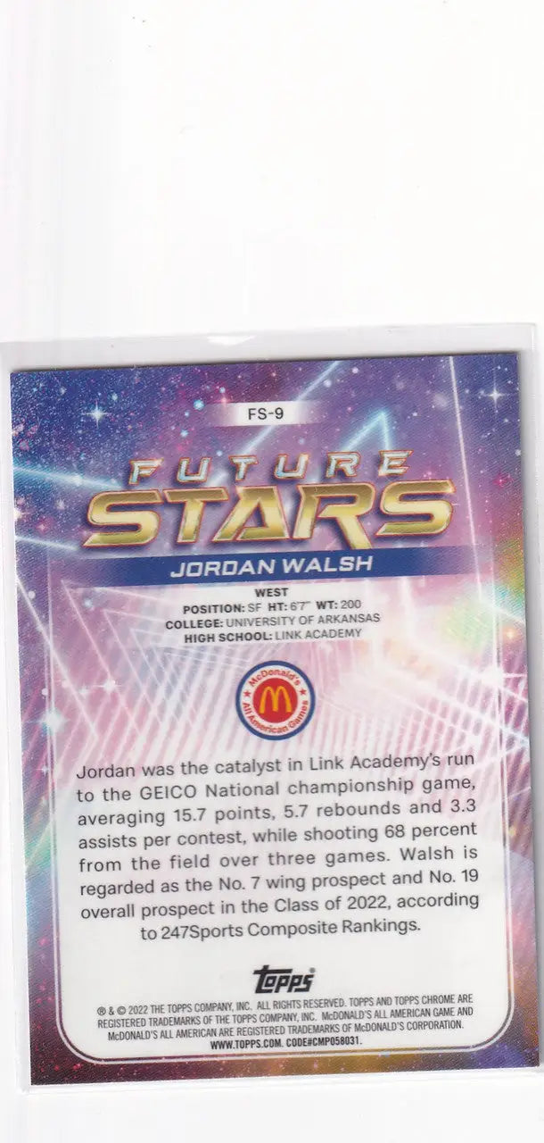 2022 TOPPS CHROME #FS-9 JORDAN WALSH FUTURE STARS REFRACTOR- BOSTON CELTICS - Basketball Card Single