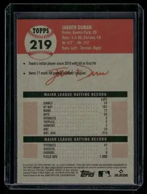 2022 Topps Chrome Jarren Duran #219 RC Baseball - Baseball Card Single