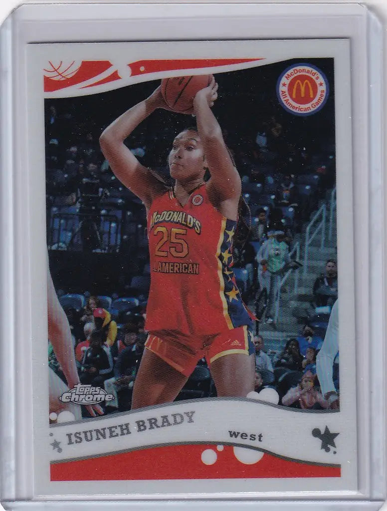 Basketball trading card of Isuneh Brady in orange uniform from Topps Chrome American 2K6-16