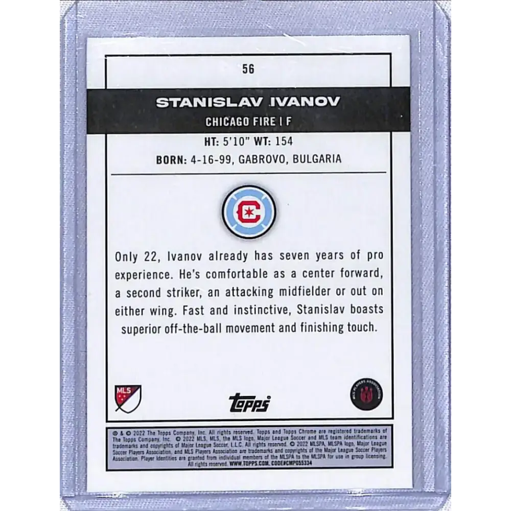 2022 Topps Chrome MLS Soccer #56 Stanislav Ivanov NM-MT RC Rookie Chicago Fire - Soccer Card Single