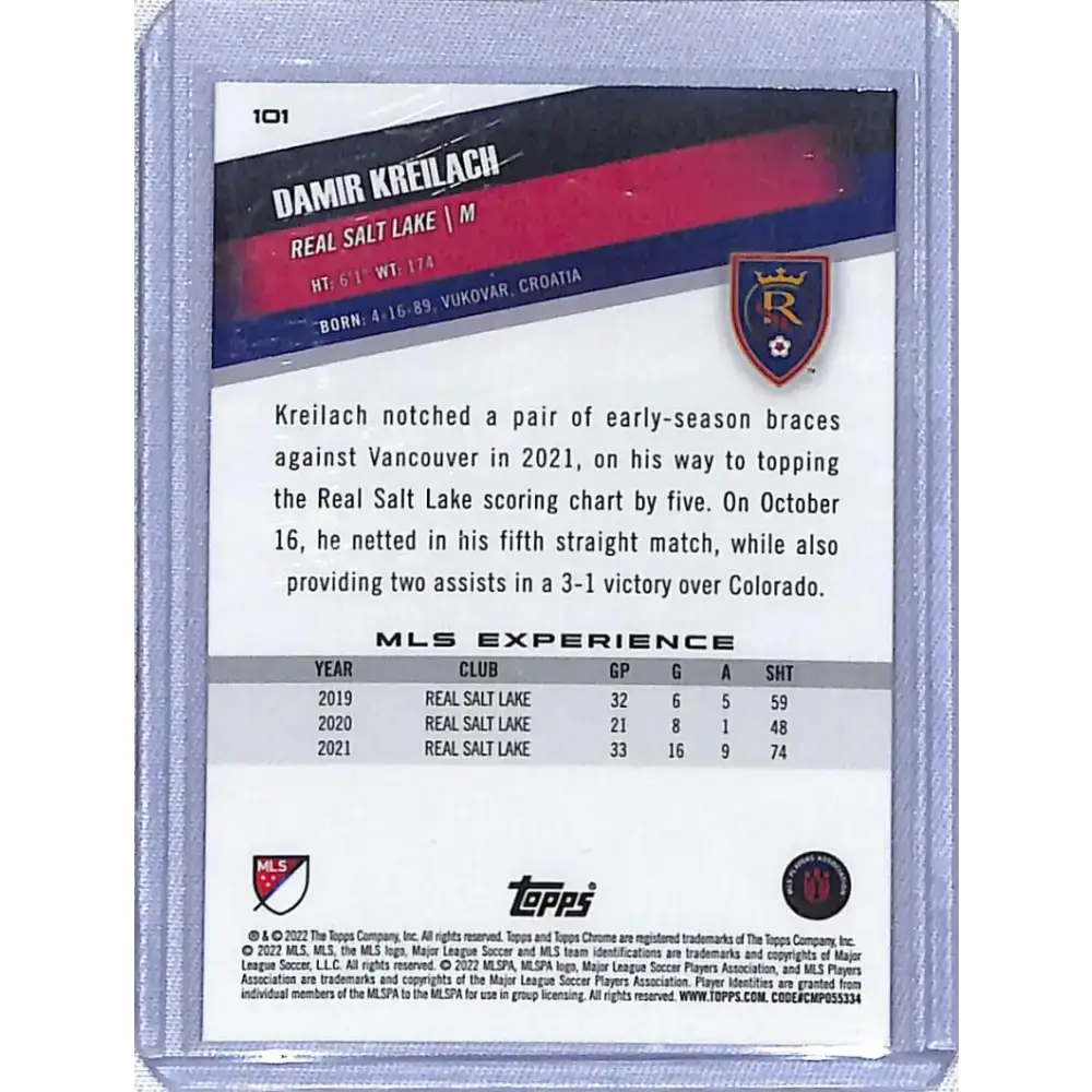 2022 Topps Chrome MLS Soccer Pink #101 Damir Kreilach NM-MT Real Salt Lake - Soccer Card Single