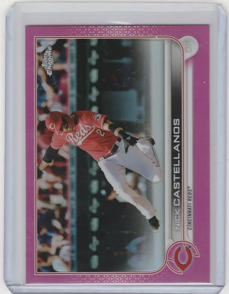 Nick Castellanos diving catch on 2022 Topps Chrome Pink card for Cincinnati Reds