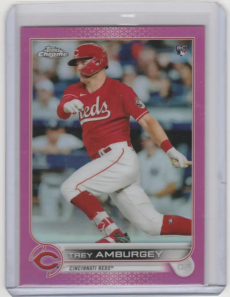 Baseball card of Trey Amburgey in batting stance from 2022 Topps Chrome Pink set