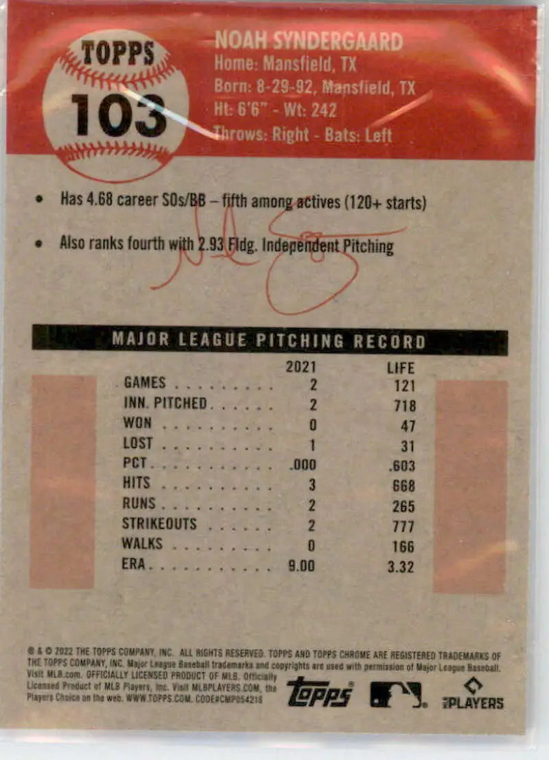 2022 Topps Chrome Platinum Anniversary #103 Noah Syndergaard EX Excellent Los Angeles Angels Baseball Card - Baseball