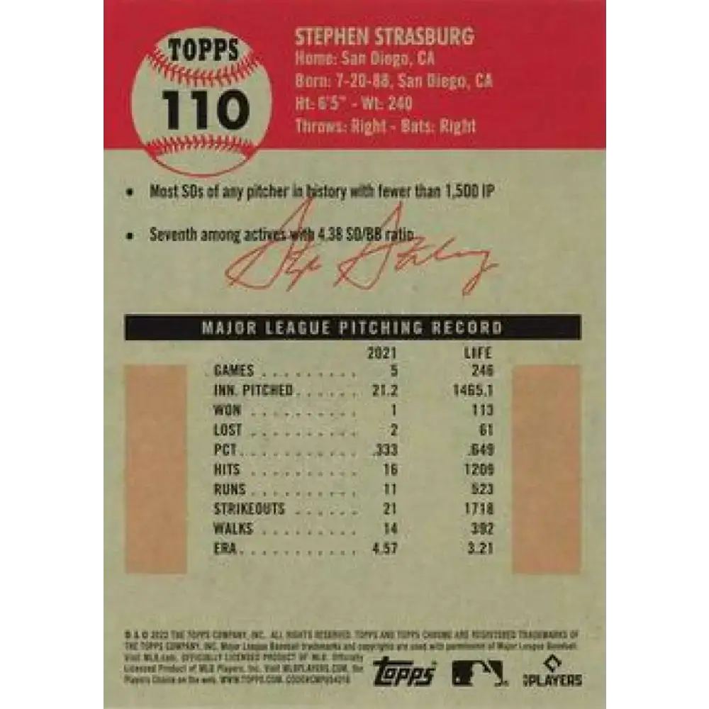 2022 Topps Chrome Platinum Anniversary #110 Stephen Strasburg NM-MT Washington Nationals Baseball Card - Baseball Card