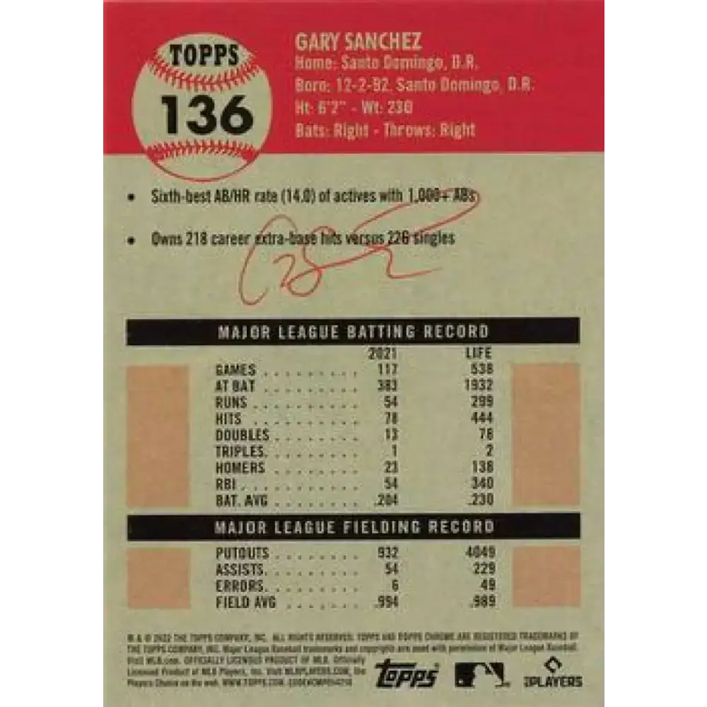 2022 Topps Chrome Platinum Anniversary #136 Gary Sanchez NM-MT Minnesota Twins Baseball Card - Baseball Card Single
