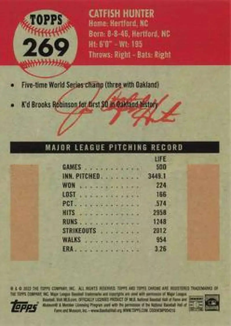2022 Topps Chrome Platinum Anniversary #269 Catfish Hunter EX Excellent Oakland Athletics Baseball Card - Baseball Card