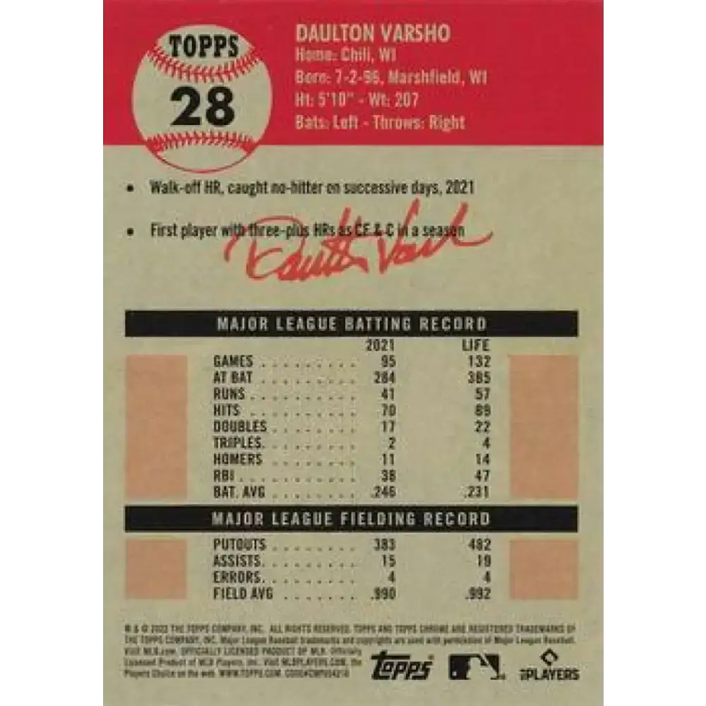 2022 Topps Chrome Platinum Anniversary #28 Daulton Varsho NM-MT Arizona Diamondbacks Baseball Card - Baseball Card