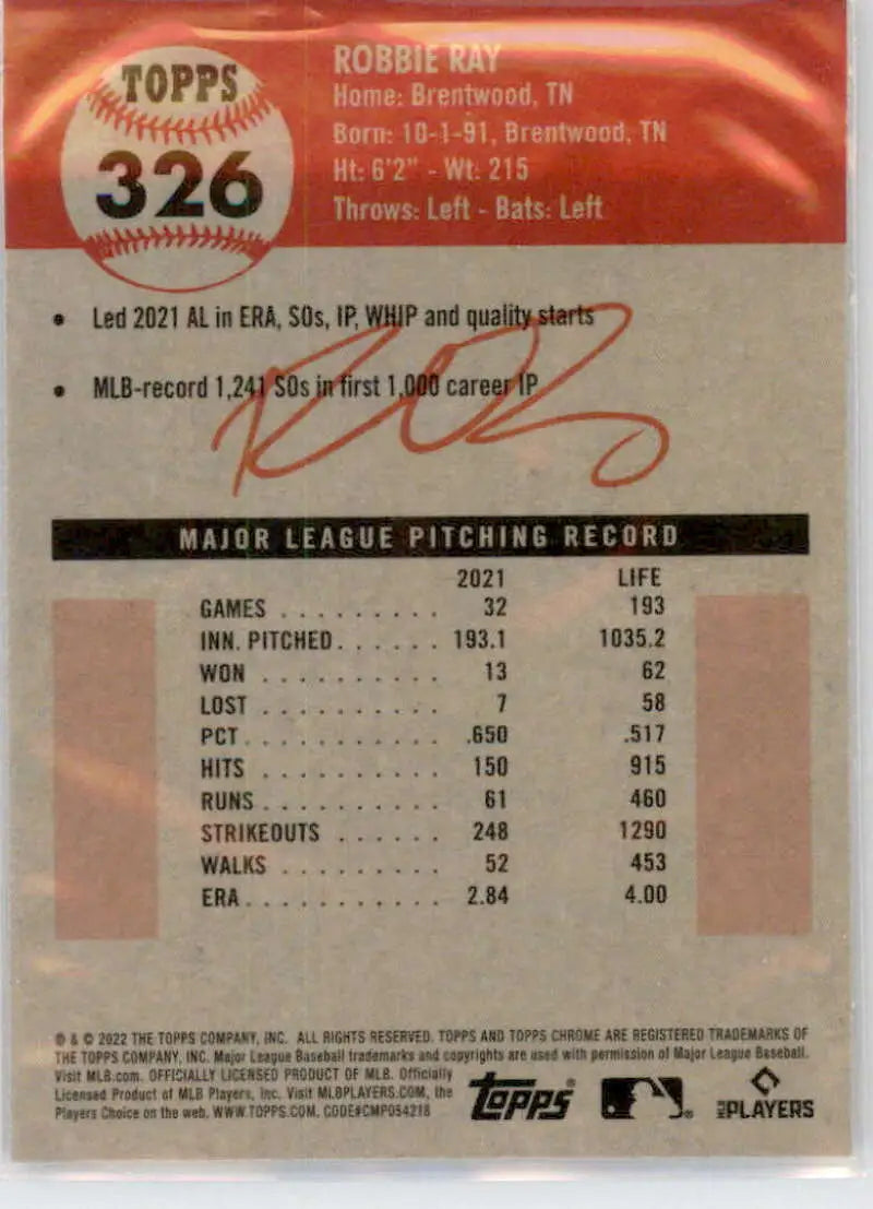 2022 Topps Chrome Platinum Anniversary #326 Robbie Ray EX Excellent Seattle Mariners Baseball Card - Baseball Card
