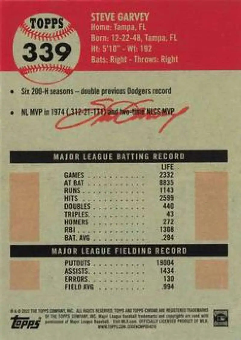 2022 Topps Chrome Platinum Anniversary #339 Steve Garvey EX Excellent Los Angeles Dodgers Baseball Card - Baseball Card