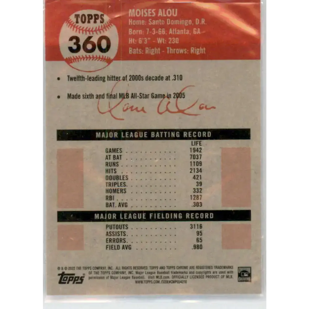 2022 Topps Chrome Platinum Anniversary #360 Moises Alou NM-MT San Francisco Giants Baseball Card - Baseball Card Single