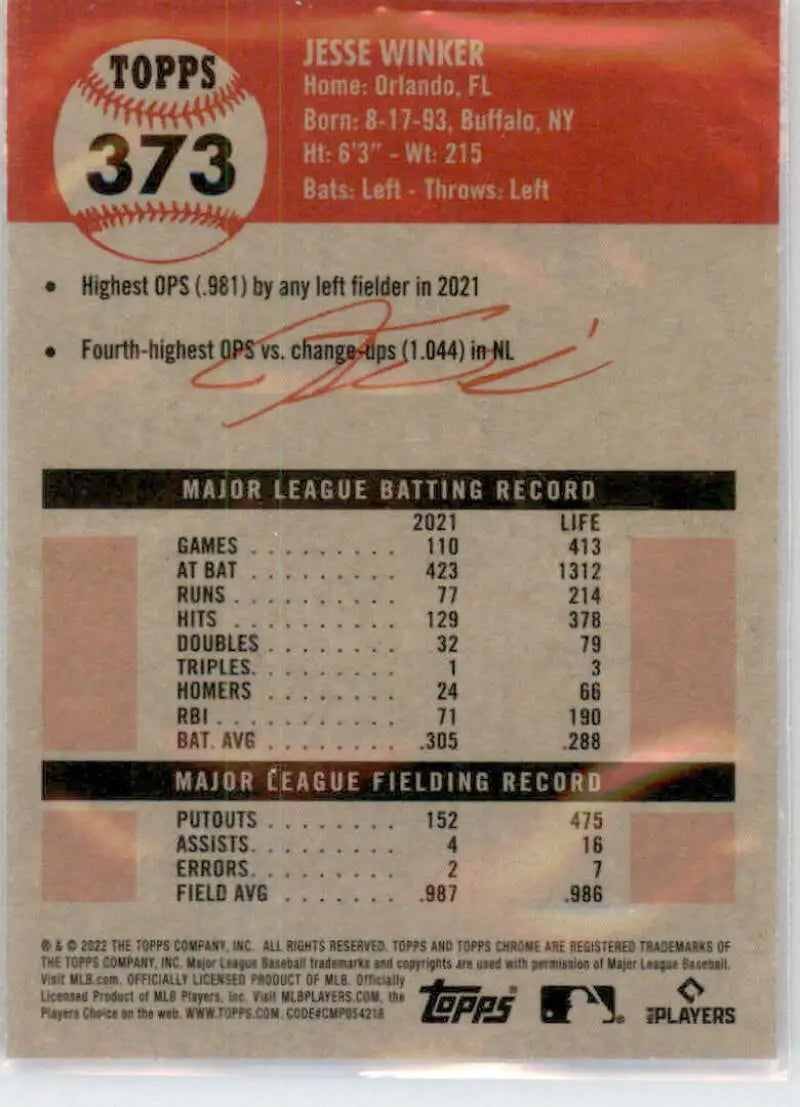 2022 Topps Chrome Platinum Anniversary #373 Jesse Winker EX Excellent Seattle Mariners Baseball Card - Baseball Card