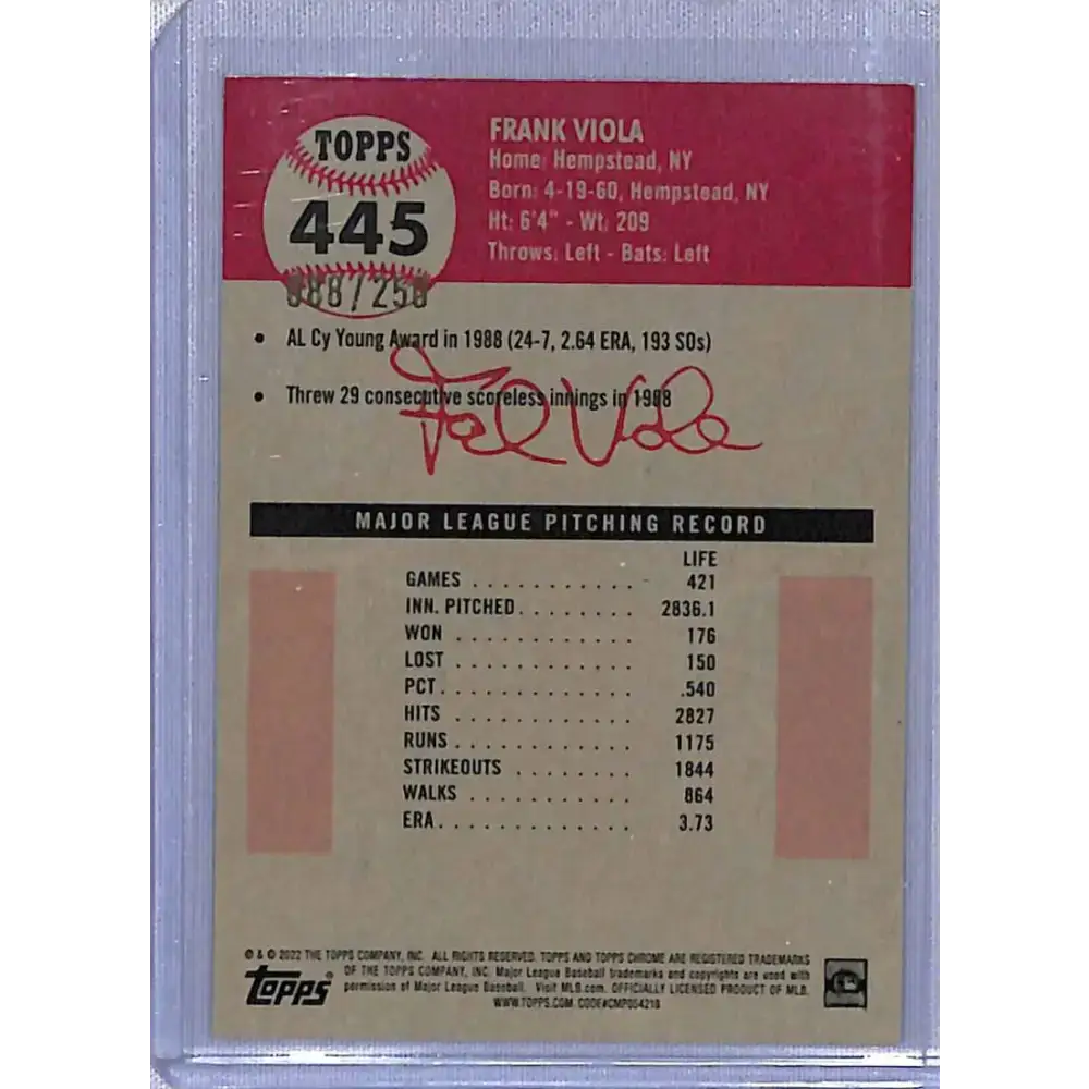 2022 Topps Chrome Platinum Anniversary #445 Frank Viola Yellow RayWave Refractor #/250 NM-MT Baseball Card - Baseball