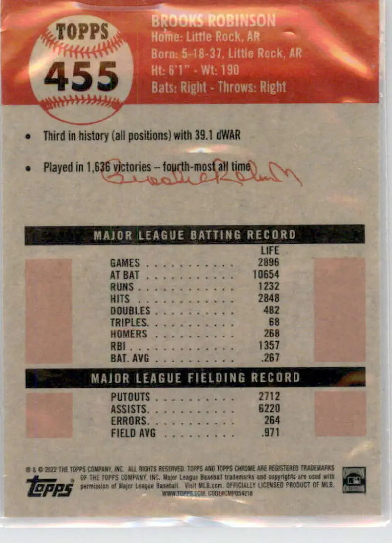 2022 Topps Chrome Platinum Anniversary #455 Brooks Robinson EX Excellent Baltimore Orioles Baseball Card - Baseball