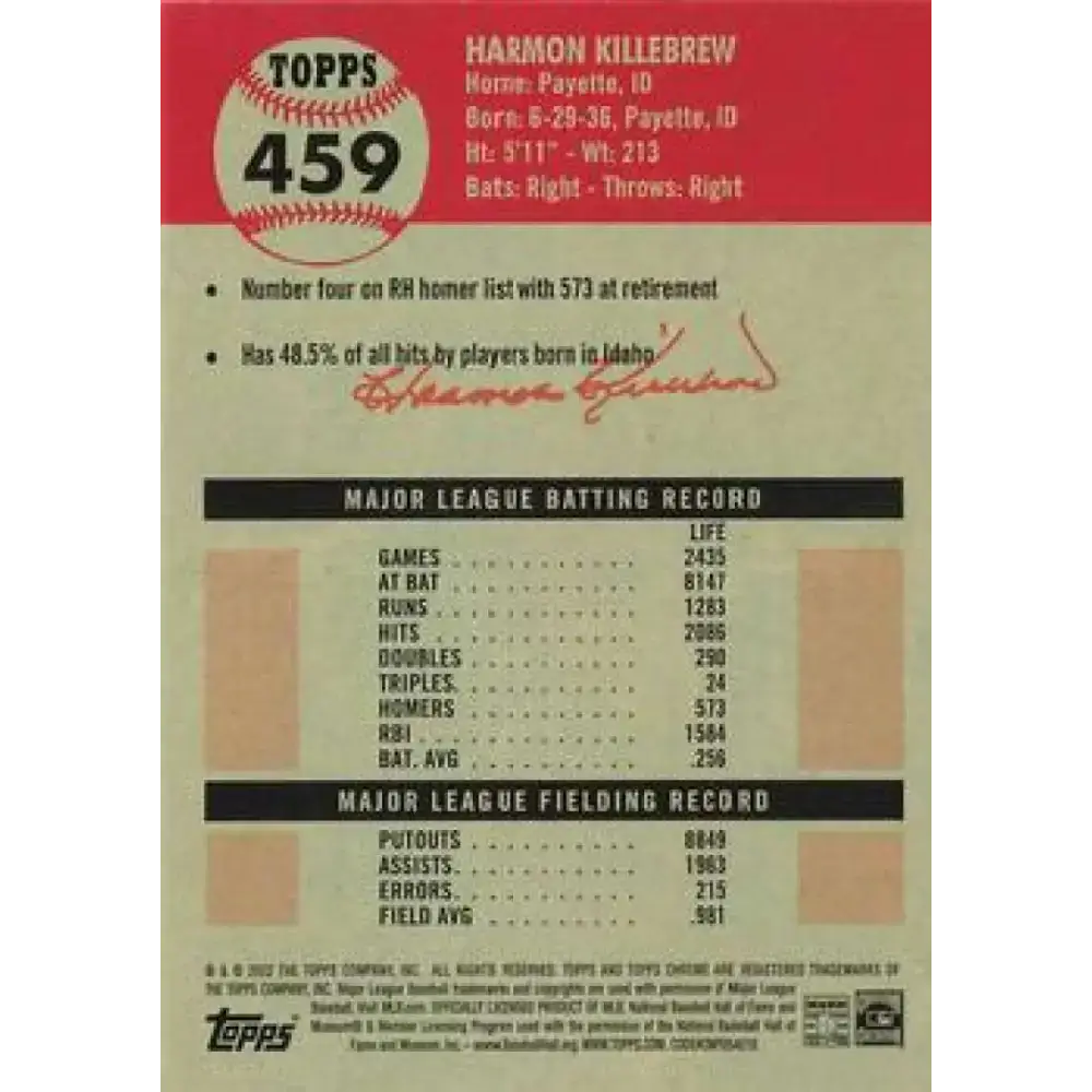 2022 Topps Chrome Platinum Anniversary #459 Harmon Killebrew NM-MT Minnesota Twins Baseball Card - Baseball Card Single