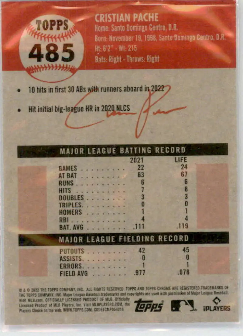 2022 Topps Chrome Platinum Anniversary #485 Cristian Pache EX Excellent Oakland Athletics Baseball Card - Baseball Card