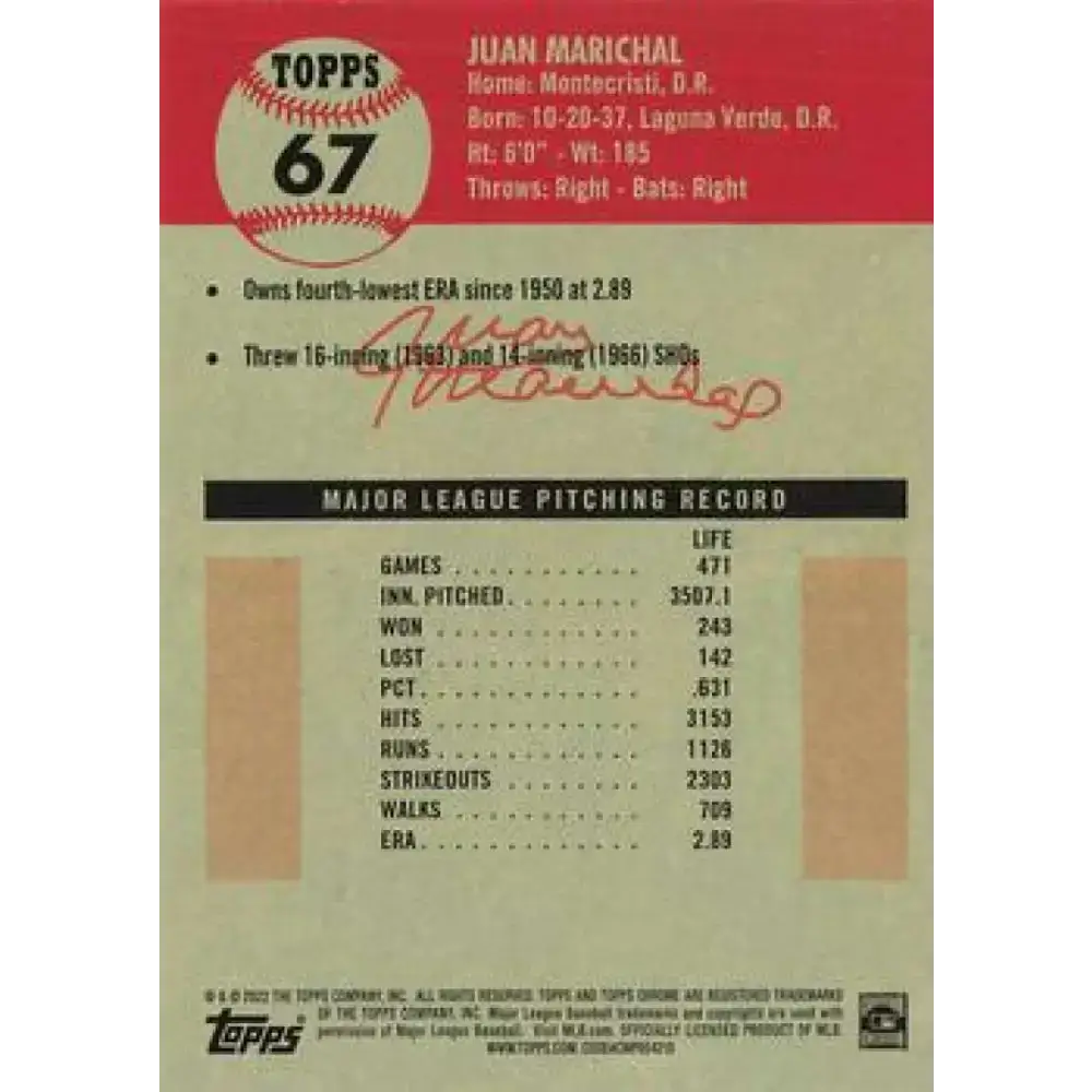 2022 Topps Chrome Platinum Anniversary #67 Juan Marichal NM-MT San Francisco Giants Baseball Card - Baseball Card Single