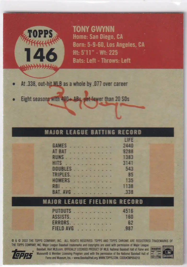 2022 TOPPS CHROME PLATNIUM #146 TONY GWYNN- SAN DIEGO PADRES - Baseball Card Single