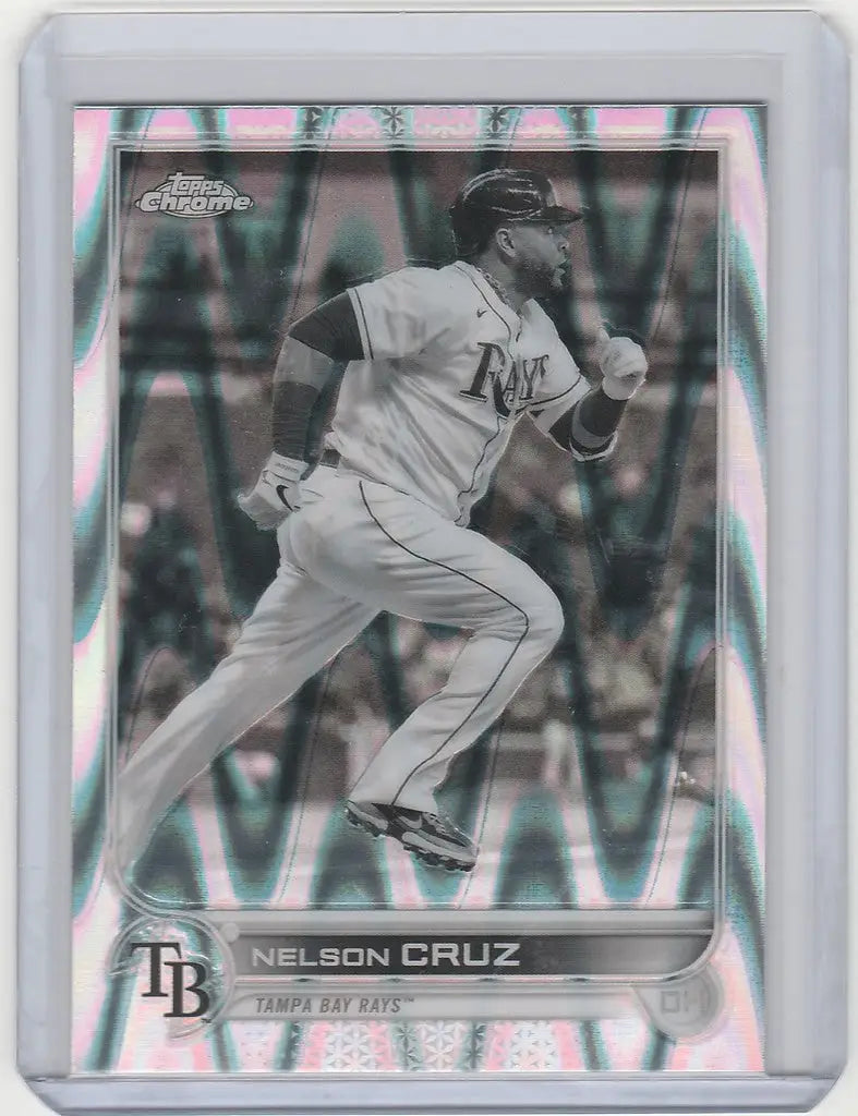 Baseball card of Nelson Cruz running for Tampa Bay Rays in Topps Chrome Raywave