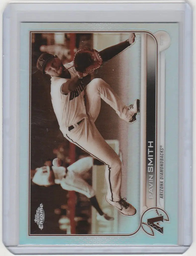 Baseball card of Pavin Smith in mid-throw, 2022 Topps Chrome Sepia, Arizona Diamondbacks