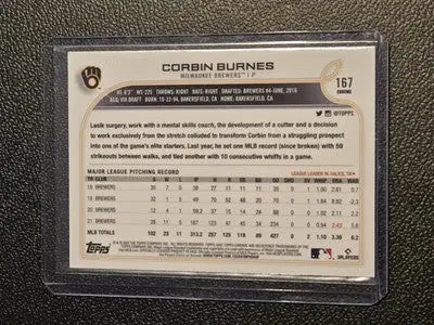 2022 Topps Chrome Sonic #167 Corbin Burnes Black & White RayWave - Baseball Card Single