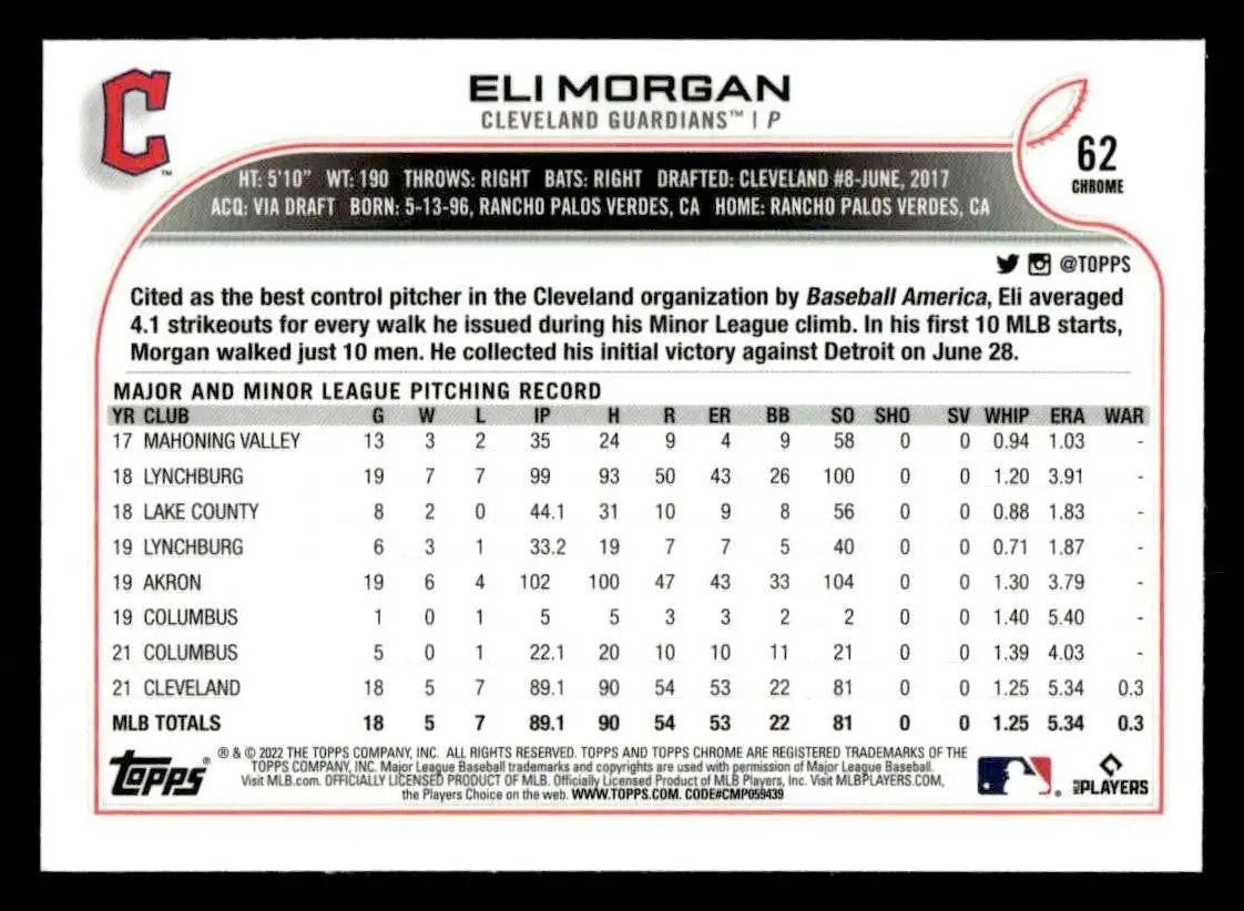 2022 Topps Chrome Sonic #62 Eli Morgan - Baseball Card Single
