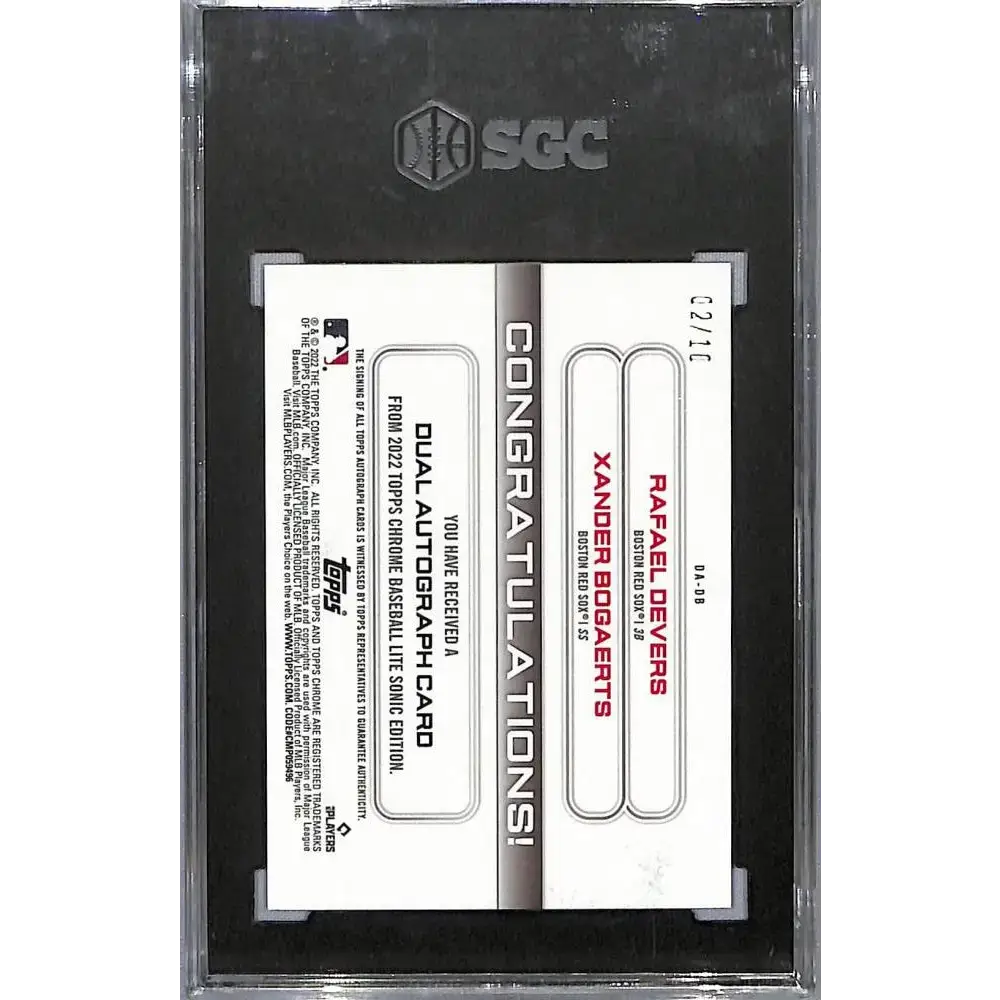 2022 Topps Chrome Sonic Refractor Black/White RayWave #DA-DB Xander Bogaerts/Rafael Devers SGC 10 Gem Auto 2/10
