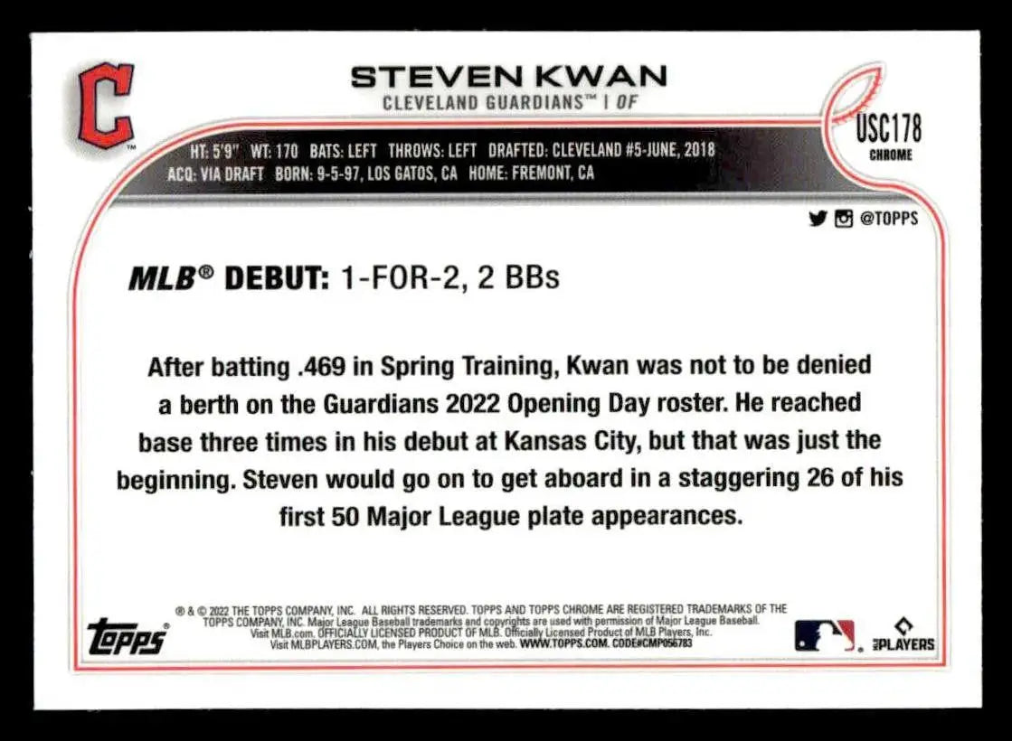 2022 Topps Chrome Update #USC178 Steven Kwan - Baseball Card Single