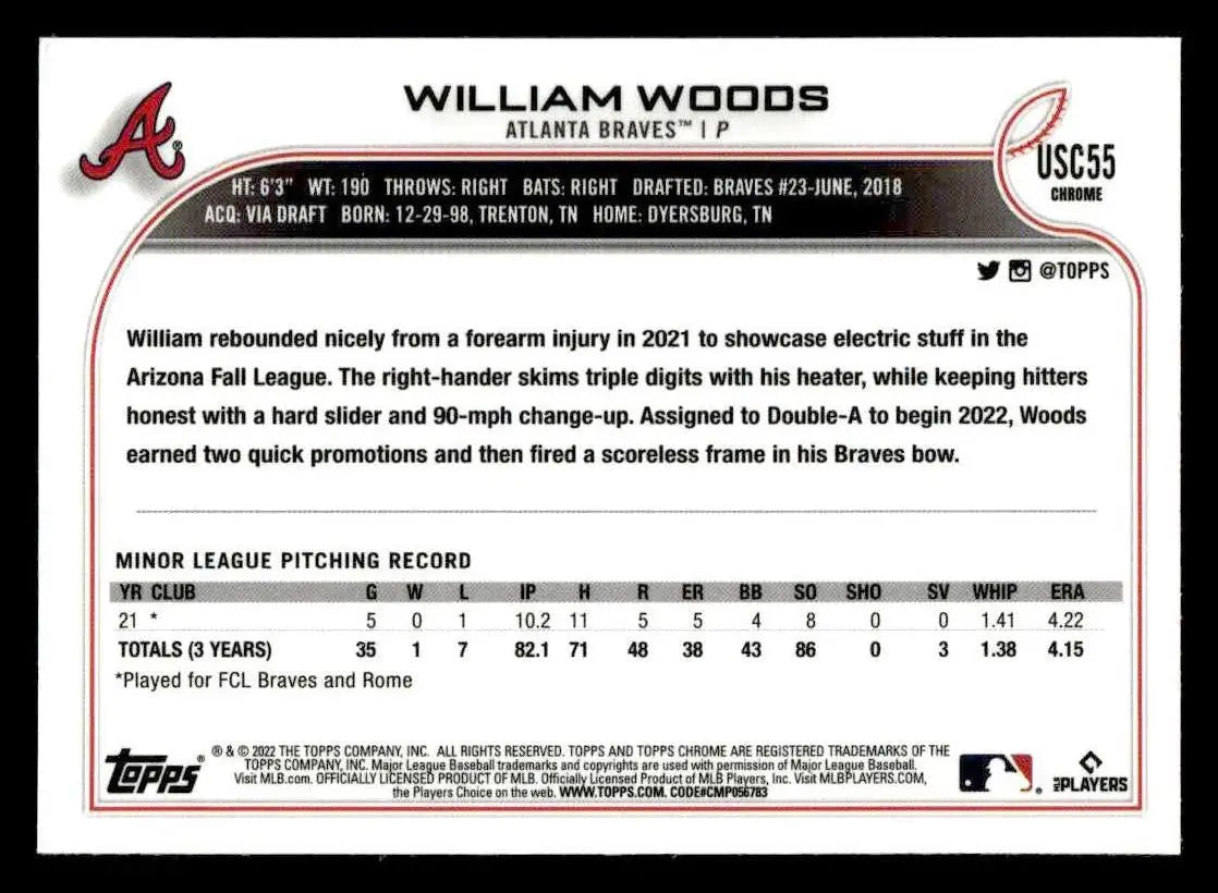 2022 Topps Chrome Update #USC55 William Woods Purple Refractor - Baseball Card Single