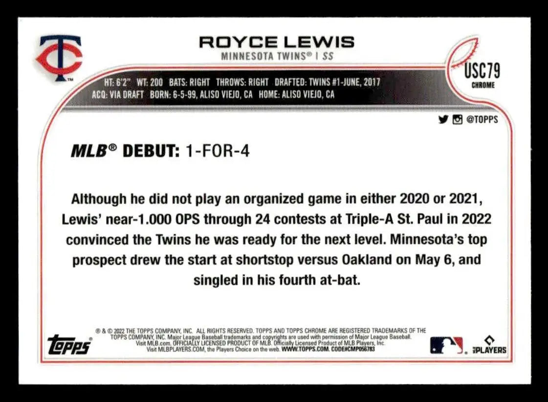 2022 Topps Chrome Update #USC79 Royce Lewis - Baseball Card Single
