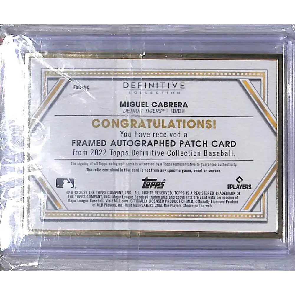 2022 Topps Definitive Collection Framed #FAC-MC Miguel Cabrera NM-MT MEM Auto 18/25 Detroit Tigers - Baseball Card