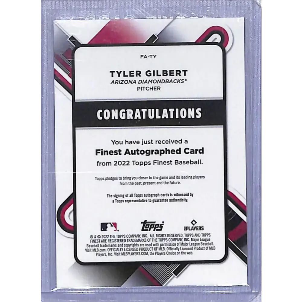 2022 Topps Finest Autograph Refractor #FA-TY Tyler Gilbert NM-MT Auto - Baseball Card Single