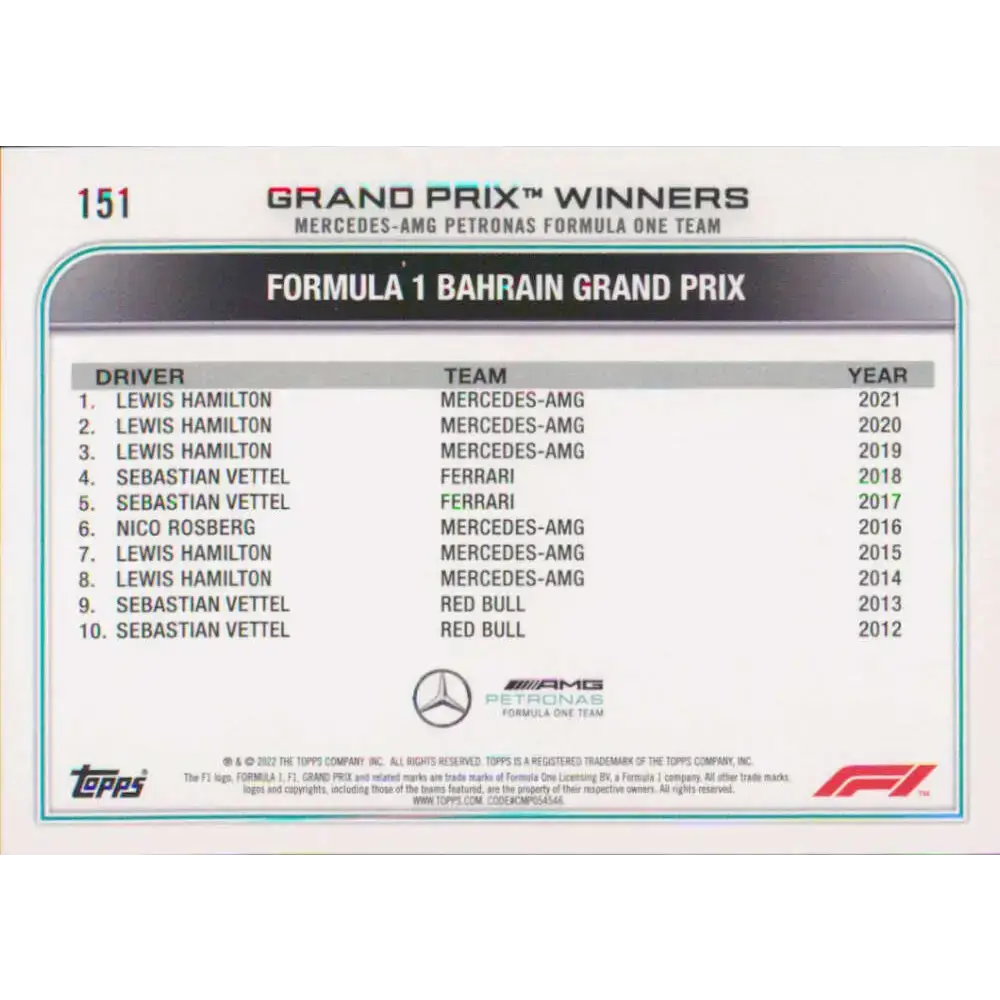 2022 Topps Formula 1 #151 Lewis Hamilton NM-MT Racing Card - Racing Card Single