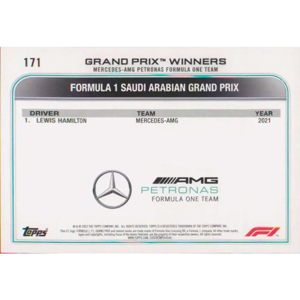 2022 Topps Formula 1 #171 Lewis Hamilton NM-MT Racing Card - Racing Card Single