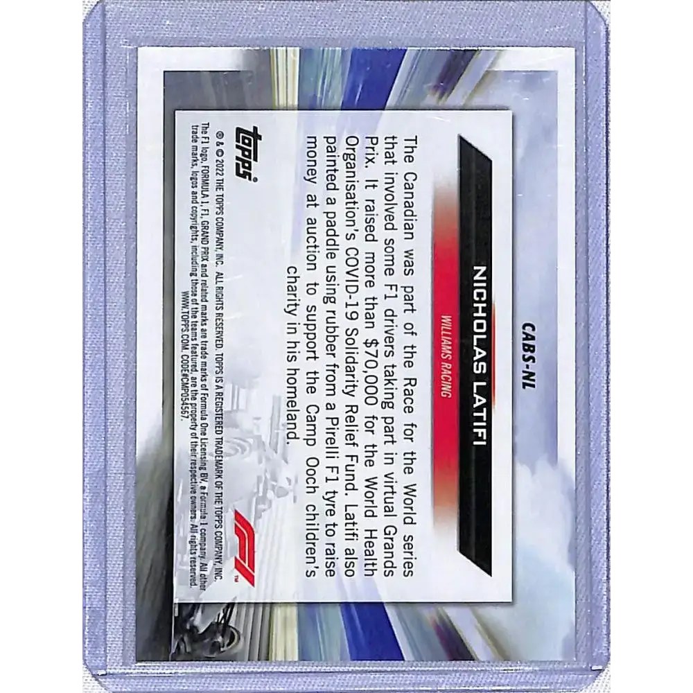 2022 Topps Formula 1 #CABS-NL Nicholas Latifi NM-MT Williams - Racing Card Single