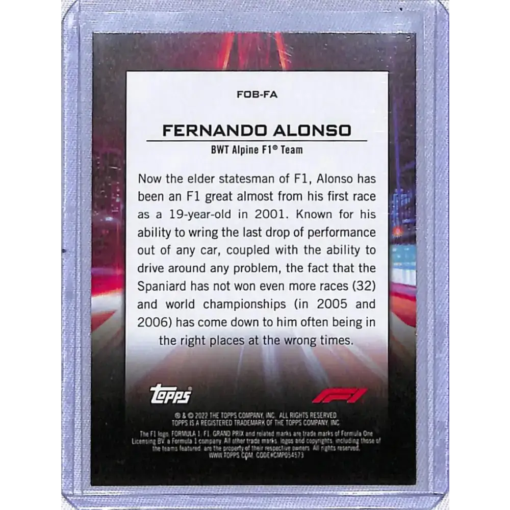 2022 Topps Formula 1 #FOB-FA Fernando Alonso NM-MT BWT Alpine - Racing Card Single