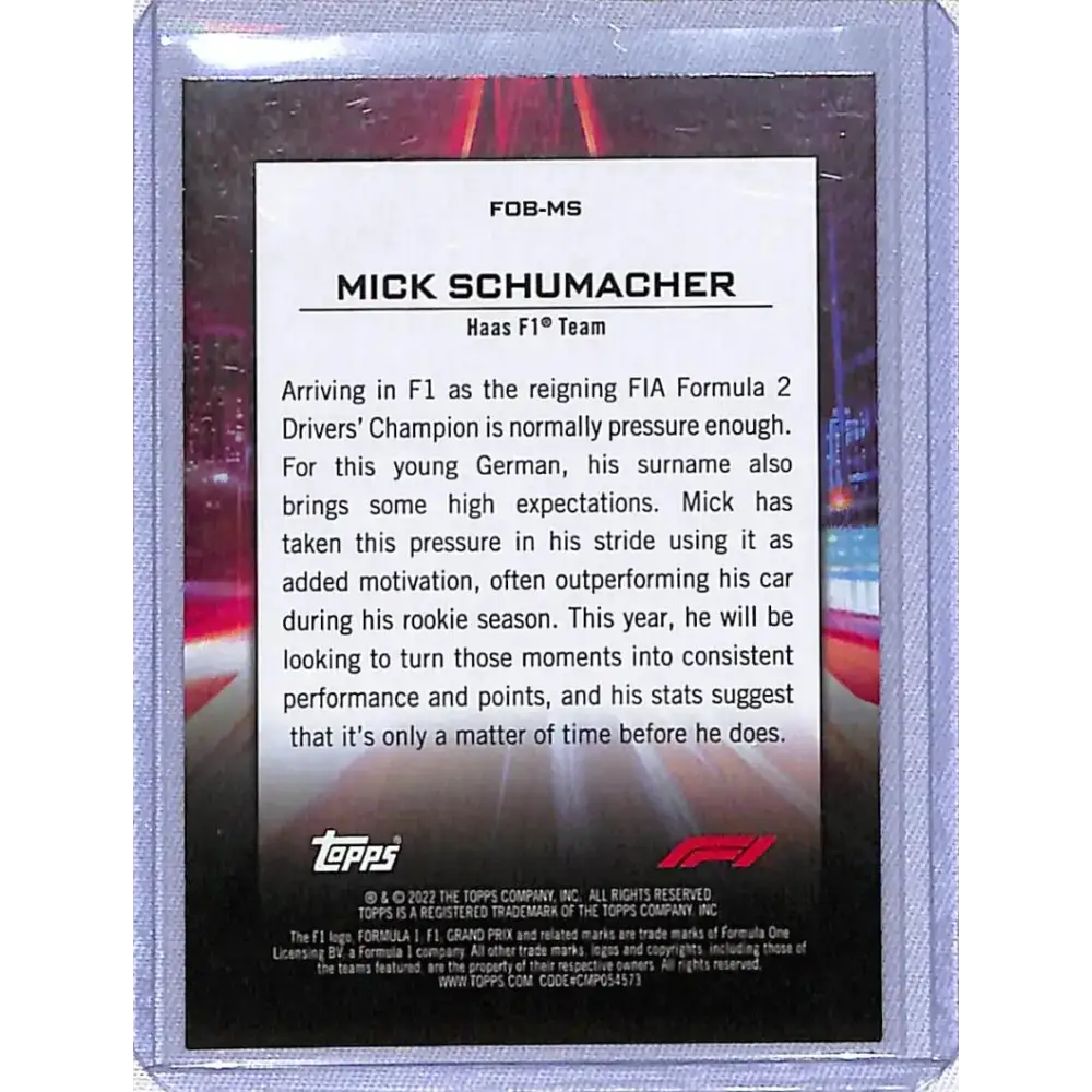 2022 Topps Formula 1 #FOB-MS Mick Schumacher NM-MT Haas - Racing Card Single