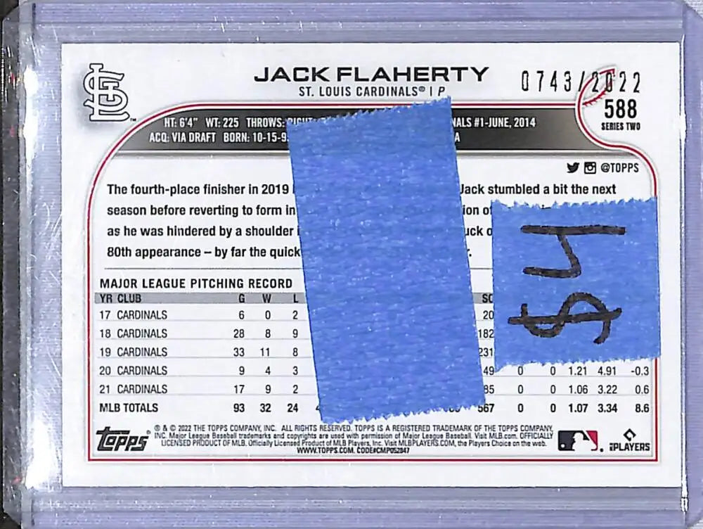 2022 Topps Gold #588 Jack Flaherty NM-MT 743/2022 St. Louis Cardinals - Baseball Card Single
