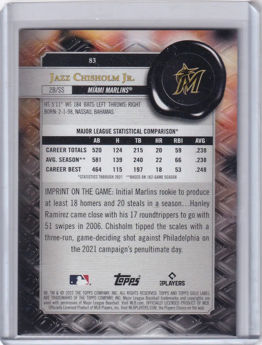 2022 Topps Gold Label 37/99 Blue Class 2 #83 Jazz Chisholm Jr. - Miami Marlins - Baseball Card Single